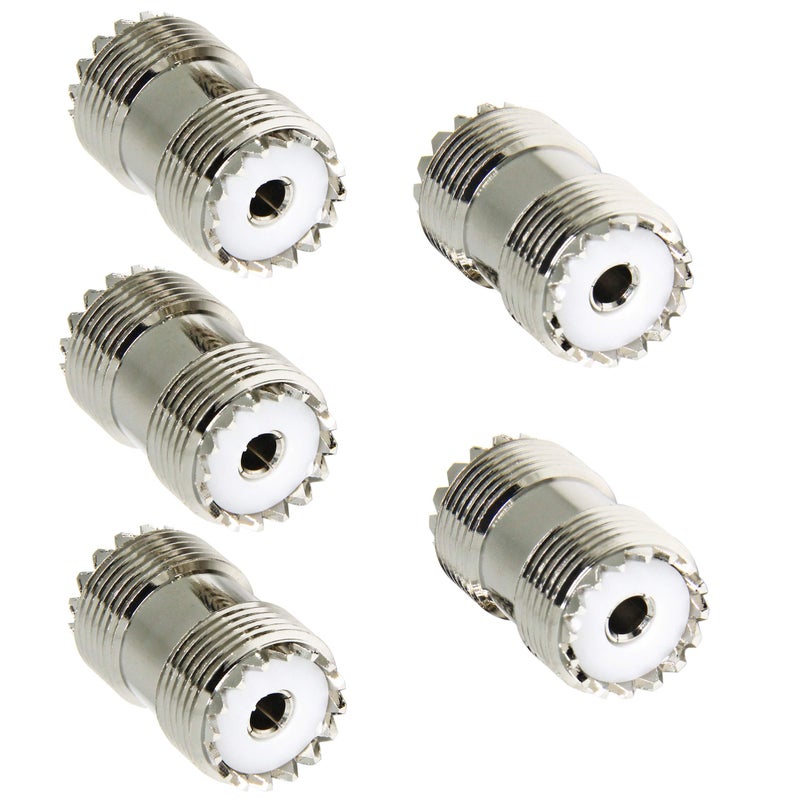 RFAdapter PL259 Barrel Connector, 5 Pack UHF Female to Female Coax Coaxial Adapter Coupler for CB Ham Radio Antenna, SWR Meter Cable Extention - Image 1